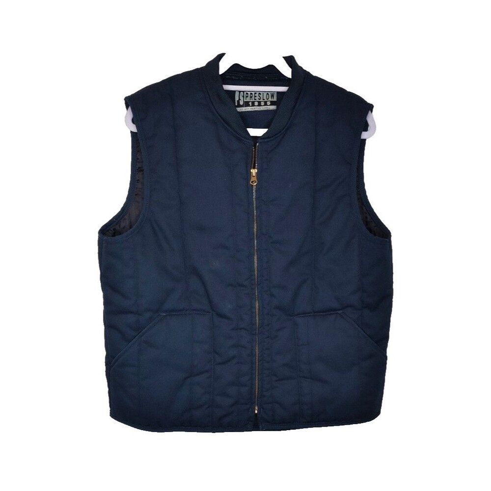 Men's Navy Blue Quilted PS Preslow 1955 Full Zipper Lined Vest Large - Chest 44"